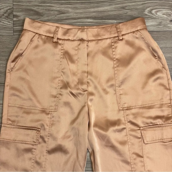 NEW Bailey 44 Gold Satin Cargo Pocket Straight Leg Ankle Pants - Picture 3 of 12